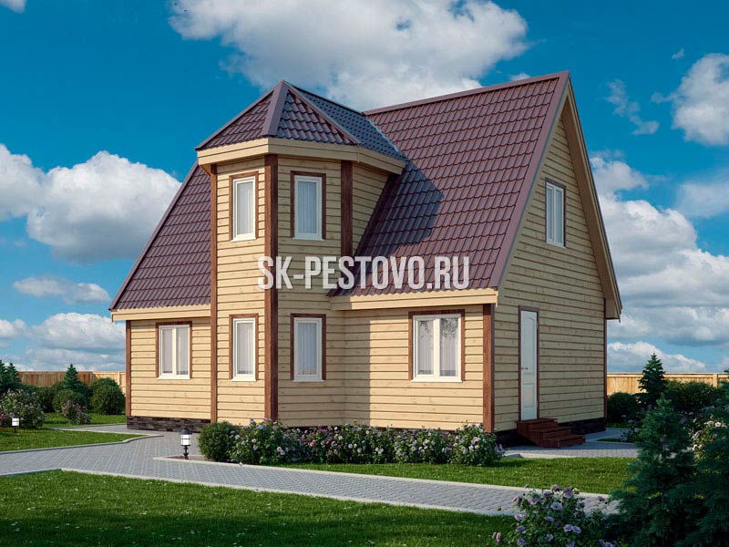 Одноэтажный каркасный дом 9х7,3 с мансардой, эркером по проекту «КД-37», стоимость строительства от 1402000 руб.