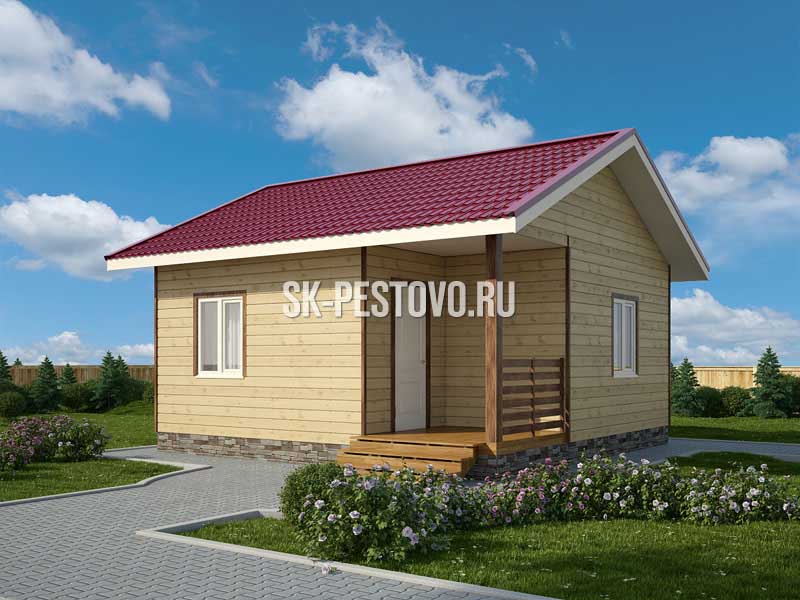Одноэтажный дом 6 на 6 из бруса по проекту Дмитрий от СК Пестово, строительство под ключ и усадку