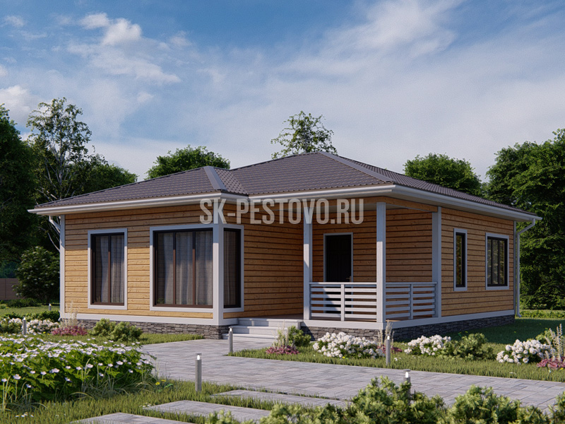 Одноэтажный дом из бруса 10х10 с террасой по проекту «Фёдор», стоимость  строительства от 1178000 руб. | СК Пестово