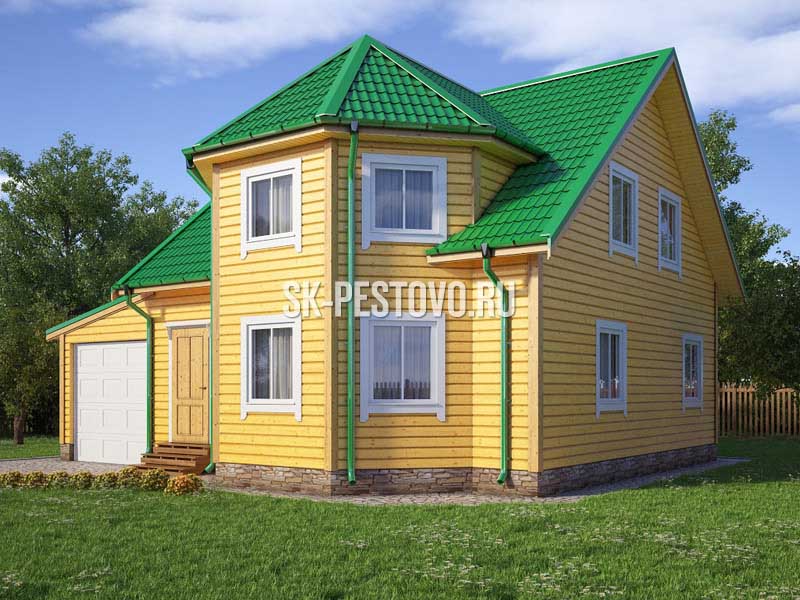 Полутораэтажный каркасный дом 11х9,5 с гаражом, эркером по проекту «КД-54», стоимость строительства от 2483000 руб.