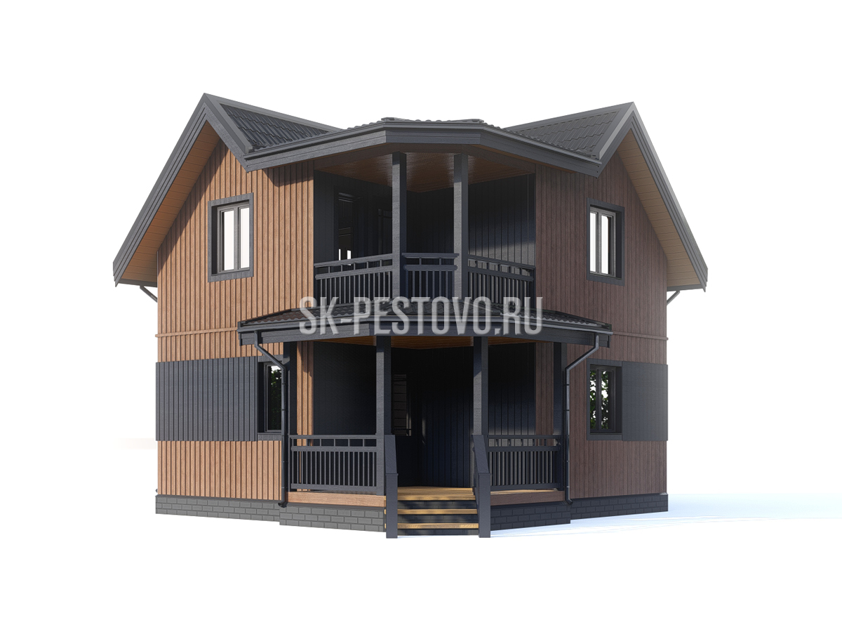 Каркасный дом 7х7 с балконом и террасой: проект, комплектация и стоимость строительства