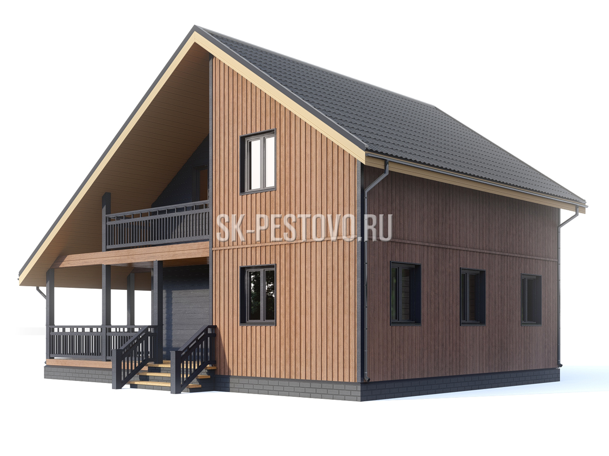 Одноэтажный каркасный дом 10,5х8 с мансардой, террасой по проекту «КД-71», стоимость строительства от 1880000 руб.