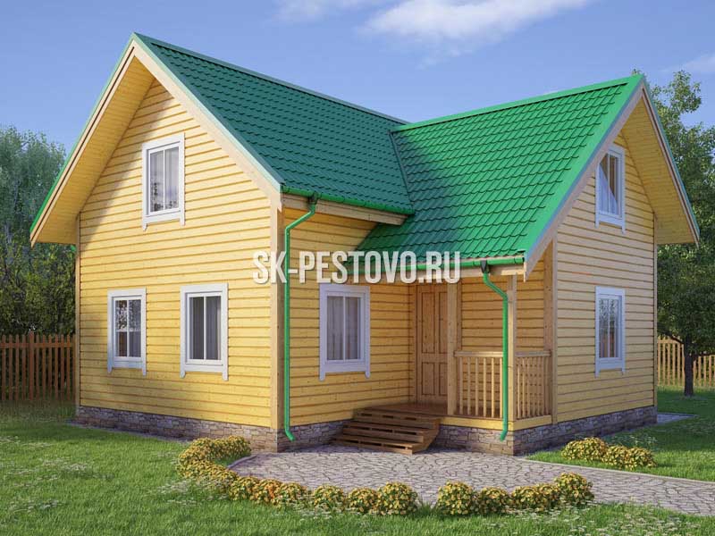 Полутораэтажный каркасный дом 8,5х8,5 с крыльцом, верандой по проекту «КД-51», стоимость строительства от 2339000 руб.