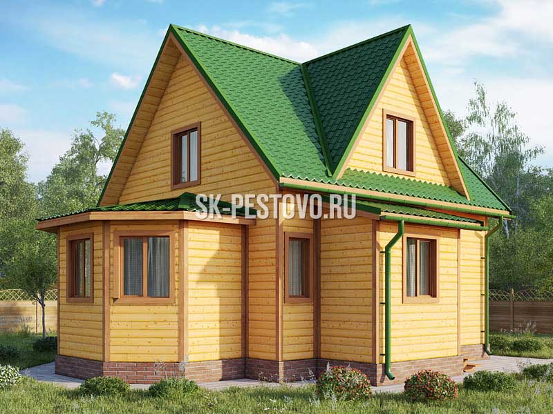 Одноэтажный каркасный дом 9,5х9 с мансардой, эркером, дормером по проекту «КД-50», стоимость строительства от 2043000 руб.